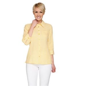 Denim&Co. Gingham check button front stretch blouse 3/4 sleeve lot/3 sz medium